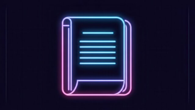 Dynamic neon glow outlines a digital document, symbolizing information, data, and modern