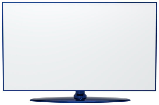 Realistic deep blue LCD TV with blank screen isolated on white background. 4K TV flat screen LCD, plasma, tv mock up.