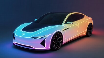 Fototapeta premium Cutting-edge autonomous vehicle concept illuminated by vibrant iridescent neon outlines