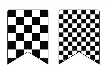 Fototapeta premium Racing checkered flag banner set in minimal flat style, vertical ribbon flags with square grid pattern, motorsport finish symbols for formula one events, race track signage graphics. Vector illustrati