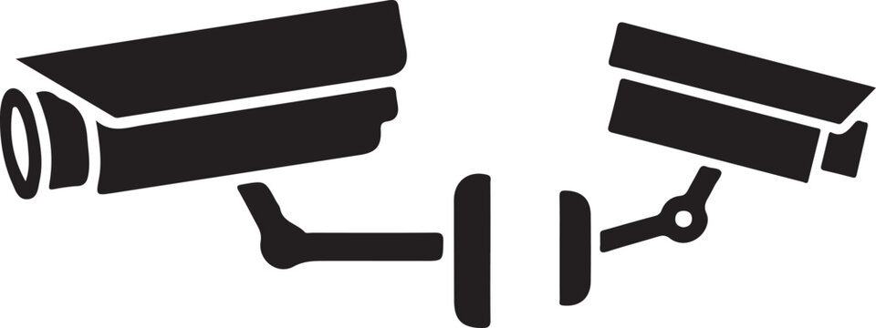 Black and white of two security cameras surveillance monitoring