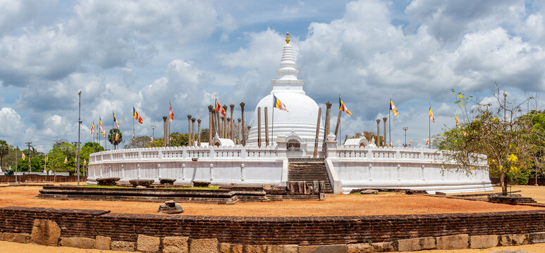 Thuparamaya Pagoda Surrounded by Stone Pillars in Anuradhapura Sri Lanka