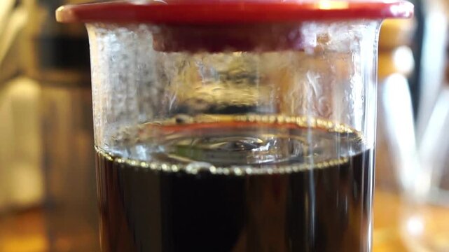 morning brewing coffee maker pouring water close up caffeine drink utensil in footage video