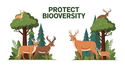 Obraz premium Illustration of Deer in Forest Promoting Biodiversity Conservation