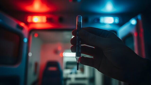 Medical professional holding a penlight in an ambulance.