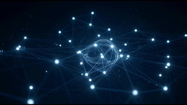 Digital Network Plexus of Glowing Blue Dots and Lines, Abstract Technology Concept for Data Connection and AI