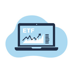 Fototapeta premium Laptop computer with ETF graph on screen for finance and investment analysis