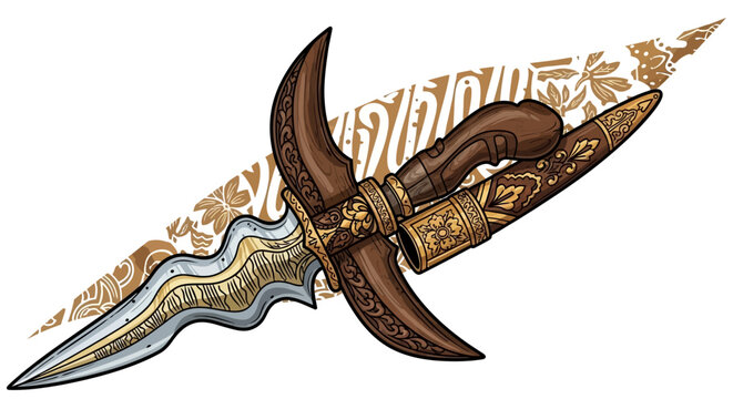 Kris Dagger with Ornate Sheath and Handle, Traditional Indonesian Weapon