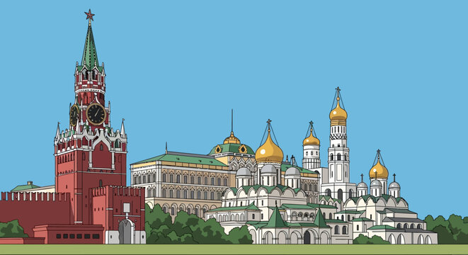 Moscow Kremlin Landmark Complex Illustration - Red Square Architecture