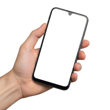 Person holding a smartphone displaying colorful app icons isolated on transparent background,png