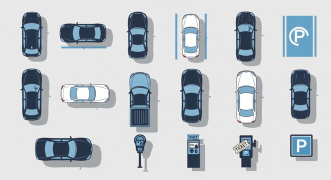 Aerial View of Cars Parked in Parking Lot with Signs.