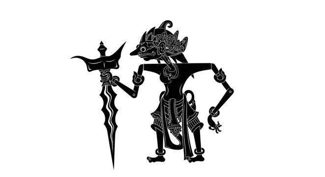 Traditional Indonesian Wayang Kulit Shadow Puppet Warrior Holding Kris Sword