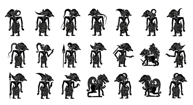 Traditional Indonesian Wayang Kulit Shadow Puppets Collection