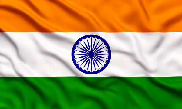 Waving Indian Flag with Ashoka Chakra, National Symbol of India