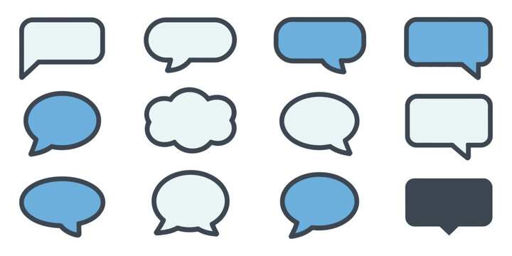 Speech bubbles, chat icons, conversation symbols, blue and white, vector graphics