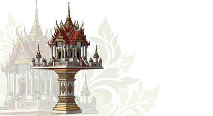 Obraz premium Traditional Thai Spirit House: Ornate Shrine with Intricate Architecture and Decorative Elements