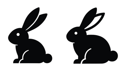 Fototapeta premium Black Silhouette of Two Sitting Rabbits with Long Ears for Easter Bunny, Wildlife Animal, and Nature Themed Vector Illustration Graphics