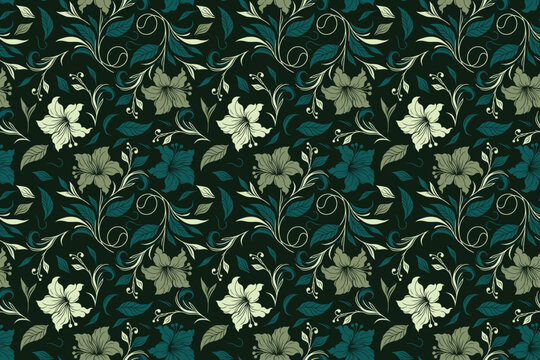 Abstract seamless floral design with elegant line art flowers for fabric and wallpaper
