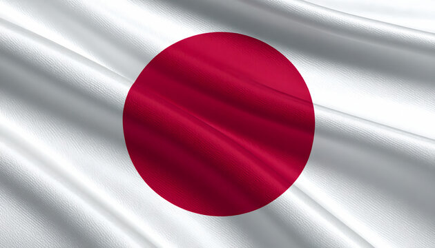 Realistic waving flag of Japan with fabric texture, symbolizing national identity and patriotism.