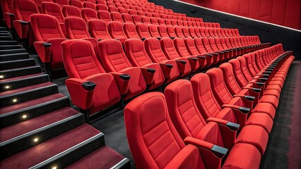 Fototapeta premium Empty Red Seats in a Modern Cinema Auditorium movie theater chairs