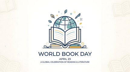 World Book Day Celebration Graphic with Globe and Open Book
