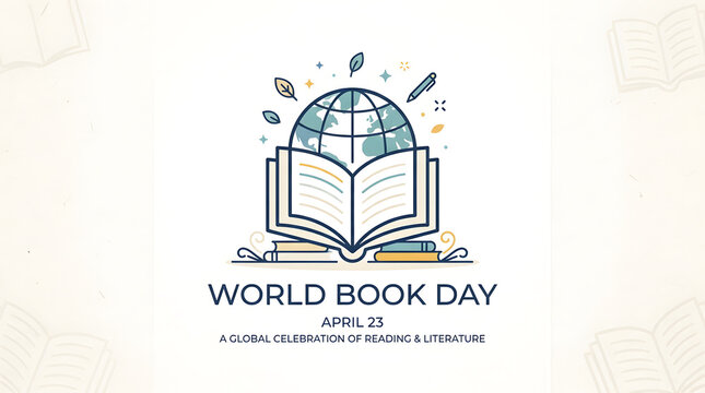 World Book Day Celebration Graphic with Globe and Open Book