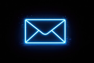 Fototapeta premium Neon glowing envelope icon on dark background digital message concept communication email symbol