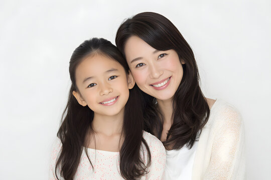 笑顔で寄り添う日本人の母娘（健康的で清潔感のあるライフスタイル）