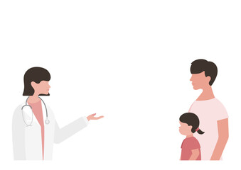 Obraz premium 父親と女の子に医療説明をする女医のベクターイラスト素材