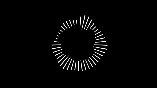 Futuristic circular sound wave animation, audio spectrum ring visualizer loop in 4K resolution, minimalist digital frequency lines on black background for music videos, podcasts, and audio visualizati