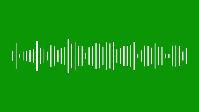 Audio waveform animation motion graphics created in After Effects on green background, clean sound wave spectrum visualizer loop for chroma key video editing and compositing projects