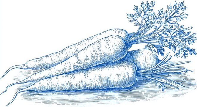 Vintage Etching Style Illustration of Freshly Harvested Carrots with Green Tops