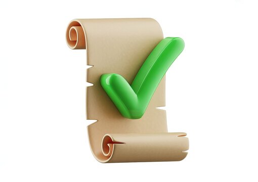 3 D rendered of a green checkmark inside a beige envelope with red wax seal 3d green checkmark digital envelope checkmark symbol