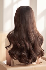Naklejka premium Back View of Woman with Long, Wavy, Healthy Brown Hair Styled Elegantly