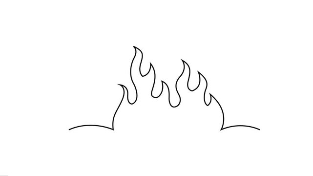 Continuous line drawing of fire flame animation. 
