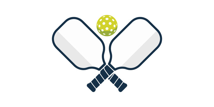 Pickleball rackets and ball, pickle ball equipment, sports icon, yellow ball