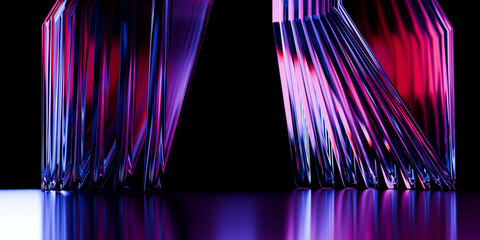 Cyber elements made of transparent glass and liquid acrylic purple blue glow on black backdrop cinematic tech background design cover art visuals 3d rendering © IM_VISUALS