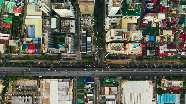 Static Aerial Shot Of City Blocks And Elevated Road Network Makati Philippines