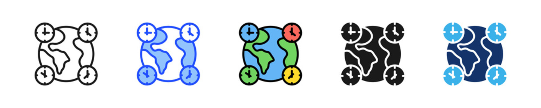 Time Zone Coordination Icon Collection With Multiple Styles