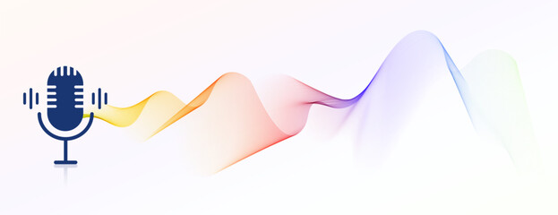 Fototapeta na wymiar podcast audio microphone logo with frequency tone