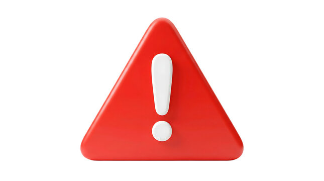 Red warning triangle sign with exclamation mark symbol on white background alert and caution concept
