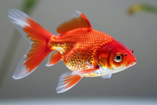Single red Japanese goldfish kingyo, close-up macro shot