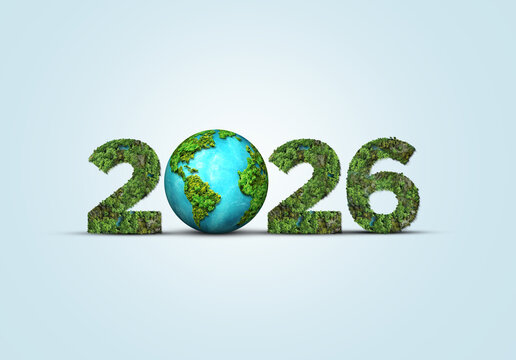 New Year 2026 green recycling and save our planet and earth environment. World water day 2026. Earth day 2026 concept.