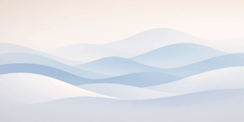 An abstract blue background with waves flows into a misty mountain landscape where winter clouds and fog drift over snowy peaks at sunrise © AeroVista