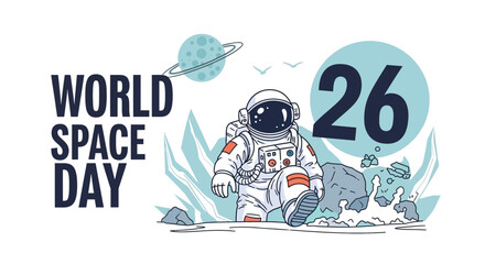 World Space Day 26 Astronaut Walking Planet Space Exploration Illustration © Farid