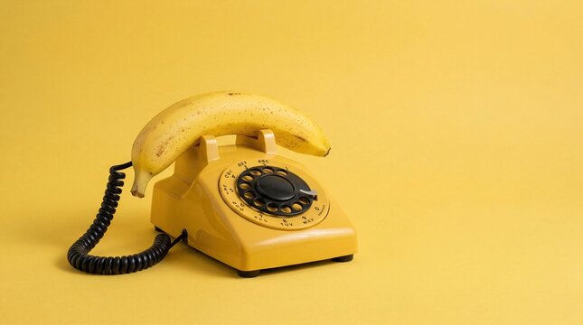 Banana Shaped Phone Concept on Yellow Background Creative Idea