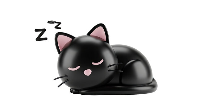 3D Black Cat Sleeping with Zzzs