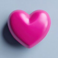 Obraz premium Glossy Pink Heart Shape Icon on Light Blue Background, Symbolizing Love and Romance