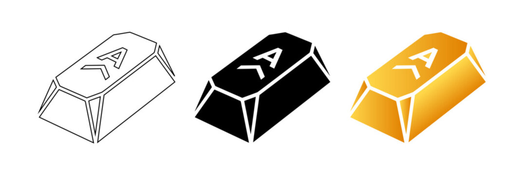 Isometric gold bar vector icon set with line glyph and flat gradient styles for financial wealth