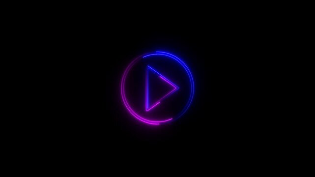Neon glow play button animation in a circular frame with blue and purple light effects